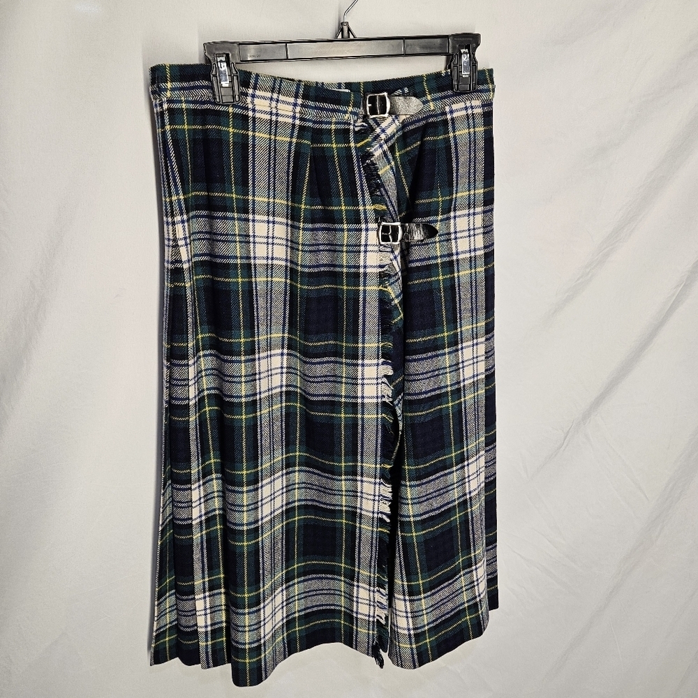 Vtg Laird-Portch Scotland Gordon Tartan Plaid Wool Kilt Wrap Size 10 Midi